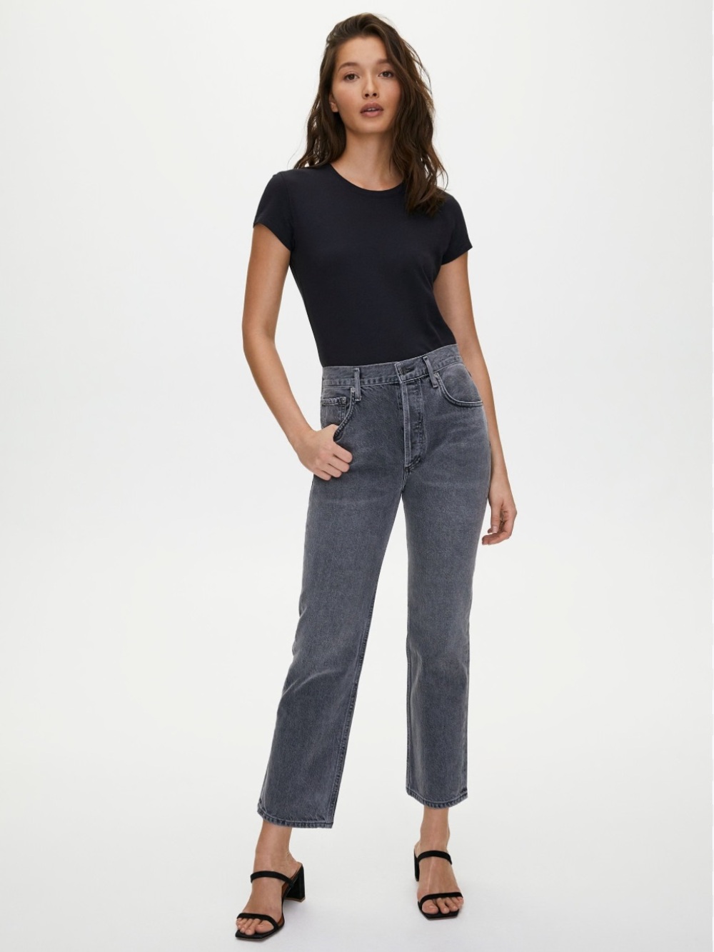 AGOLDE Ripley Mid Rise Straight Leg Jeans Charcoal Grey Button Fly Size 24